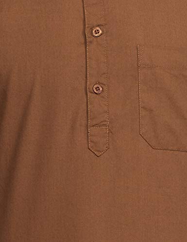 Amazon Brand - Symbol Men's 100% Cotton Regular Fit Casual Shirt (Kurta Placket Style) Brown L