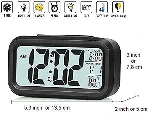 AERYS Digital Alarm Clock with Automatic Sensor, Date and Temperature Display, Compact Desk Table Clock for Students, Home, Office, Bedroom, Living Room,Home Decor, Corporate Use (Black Digital)