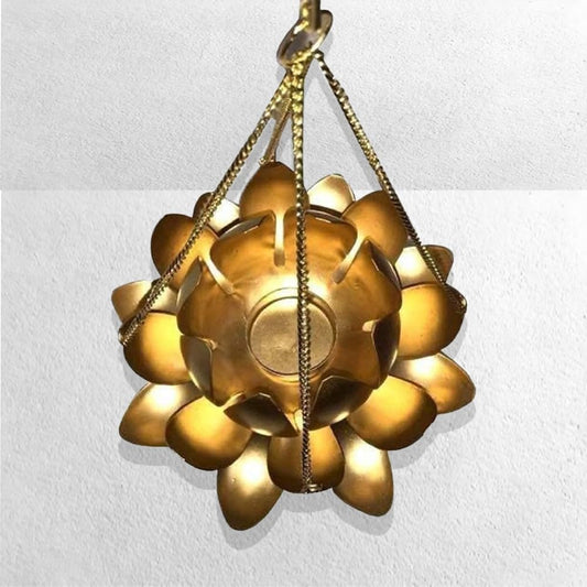BLLUEX Diwali - Home Decor Metal Lotus Hanging with Tea Light Holder | Design/Look for Festivities Decoration | Gifting Purpose - Made in India (Gold No-1 Set,)