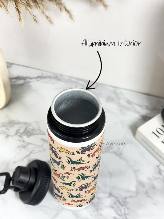 1219 AVENUE® 700ml Printed TANK-Sip Water Bottle | Printed Designs| Stylish Sipper Bottle with Carry Hook | Durable & Leak-Proof | For Office, School, Gym, Sports & Travel (Lil Dino All Over)