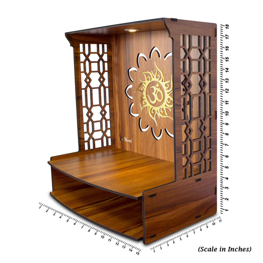 Heartily ® Maha Mangal Beautiful Wooden Pooja Mandir For Home Temple For Home And Office Puja Mandir Wall With LED Spot Light Size (H- 18, L- 15 , W-11 Inch) 38.1X27.9X45.7 Cm, Brown