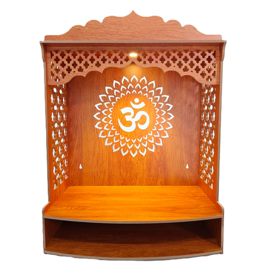 Devson™ Premium Wooden Temple | Wooden Pooja MANDIR for Home and Office use with LED SPOT Light | Wooden mandir with Storage Shelves | Size - H 25 x L 18.5 x W 12 inch | SAI18