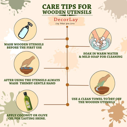 Decorlay Wooden Cooking Spoon Set, 7-Piece, Brown, 35 Cm