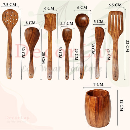 Decorlay Wooden Cooking Spoon Set, 7-Piece, Brown, 35 Cm