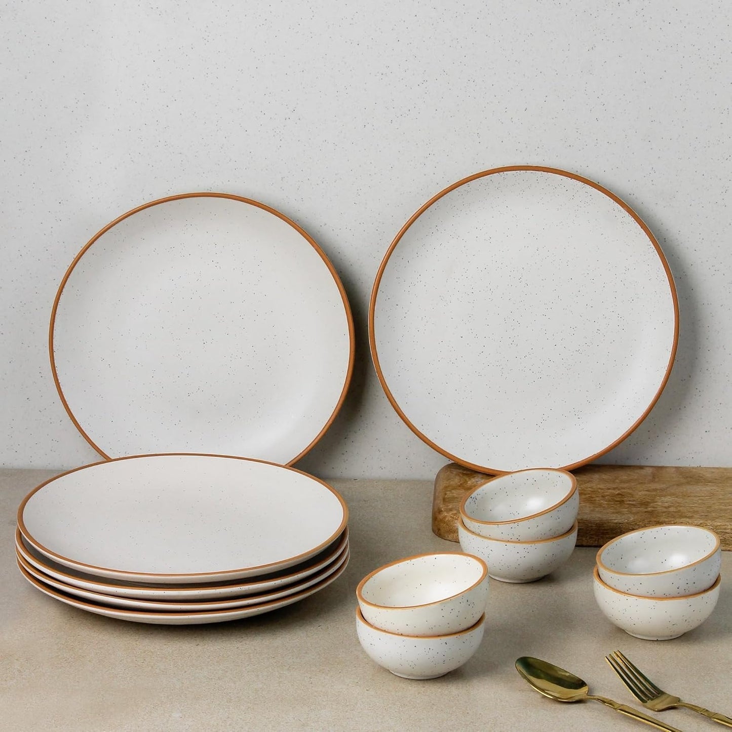 The Earth Store Handcrafted White Matte Brown Ceramic Dinner Set