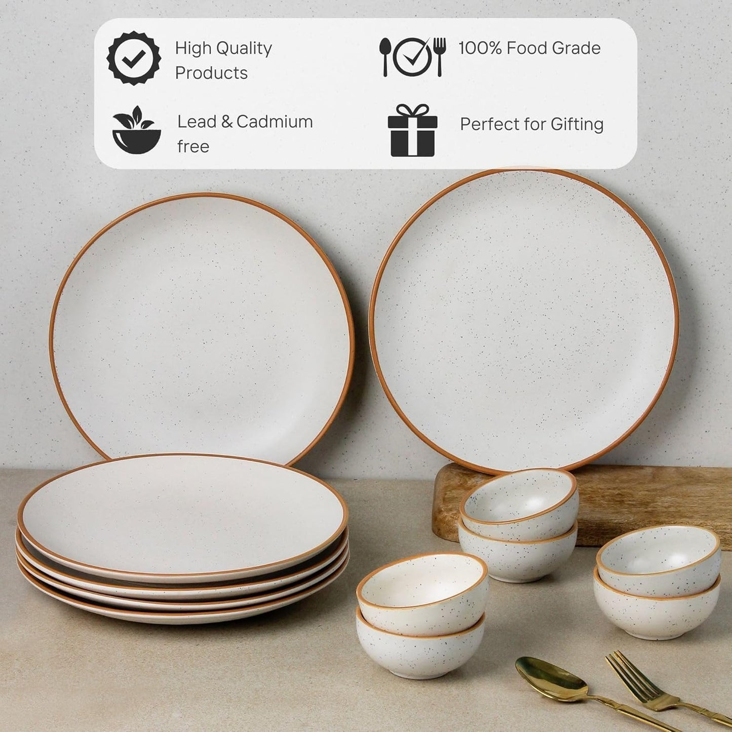 The Earth Store Handcrafted White Matte Brown Ceramic Dinner Set