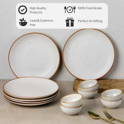 The Earth Store Handcrafted White Matte Brown Ceramic Dinner Set