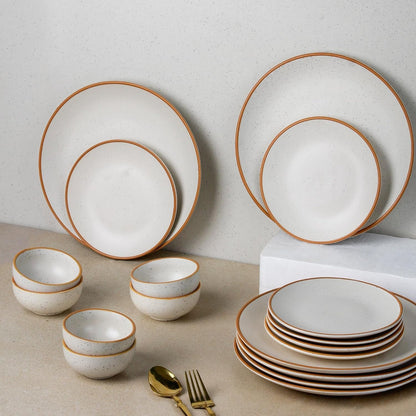 The Earth Store Handcrafted White Matte Brown Ceramic Dinner Set