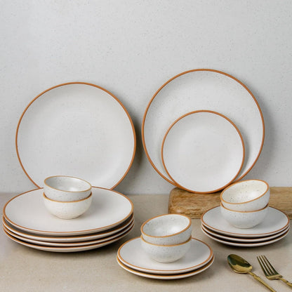 The Earth Store Handcrafted White Matte Brown Ceramic Dinner Set
