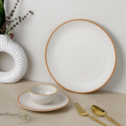 The Earth Store Handcrafted White Matte Brown Ceramic Dinner Set