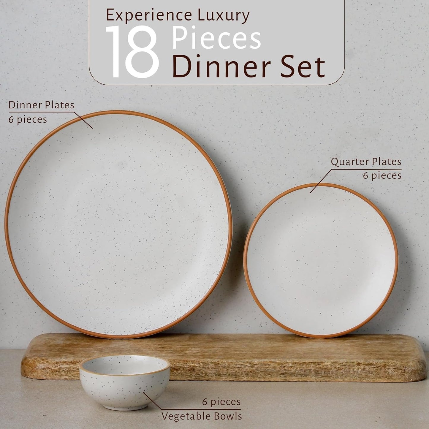The Earth Store Handcrafted White Matte Brown Ceramic Dinner Set