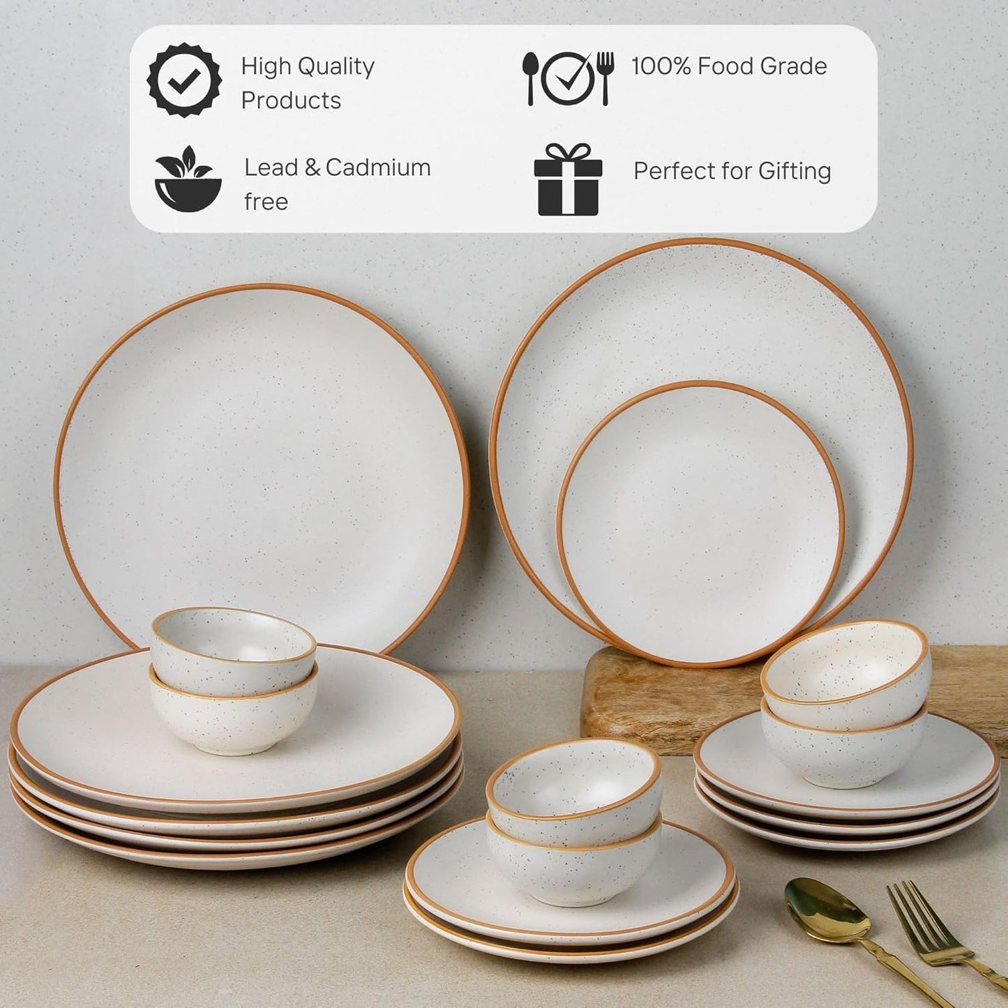 The Earth Store Handcrafted White Matte Brown Ceramic Dinner Set