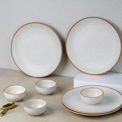 The Earth Store Handcrafted White Matte Brown Ceramic Dinner Set