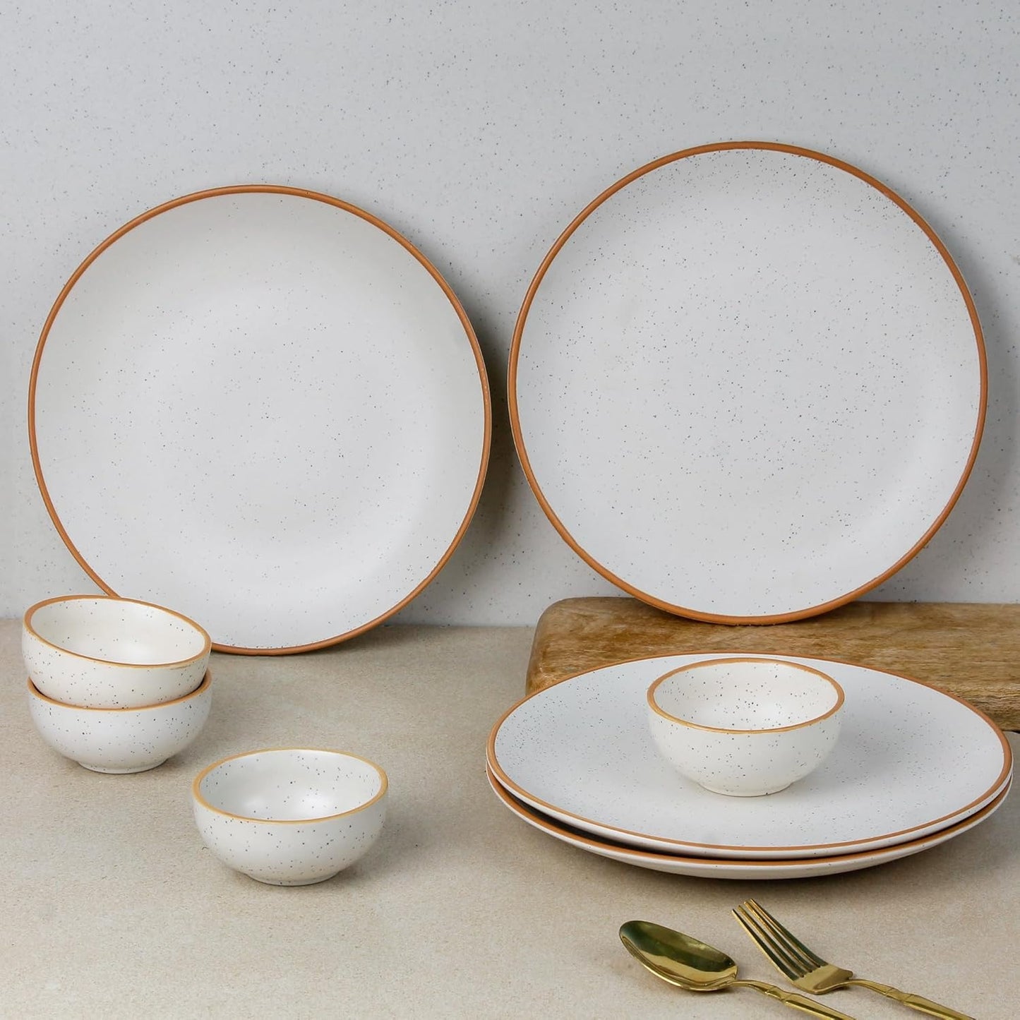 The Earth Store Handcrafted White Matte Brown Ceramic Dinner Set