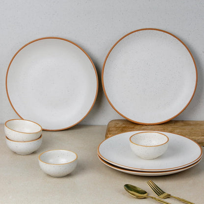The Earth Store Handcrafted White Matte Brown Ceramic Dinner Set