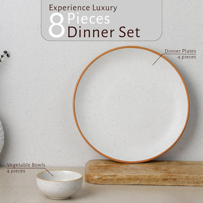 The Earth Store Handcrafted White Matte Brown Ceramic Dinner Set